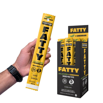 FATTY Grass-Fed Beef Smoked Meat Sticks, Jalapeno + Cheddar (Pack of 20) FATTY