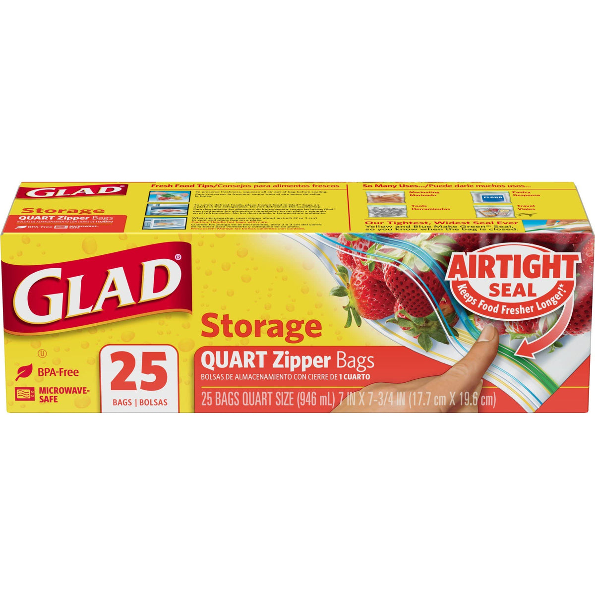 Glad Zipper Food Storage Plastic Bags - Quart - 25 Count Glad