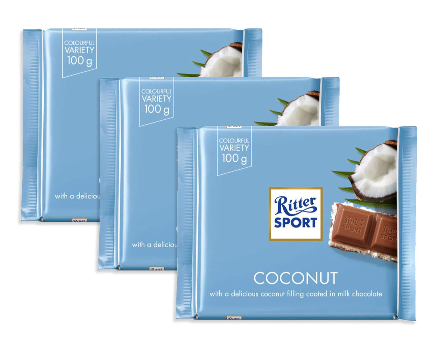 Ritter Sport Coconut Chocolate Bars 3 Count 100g Each