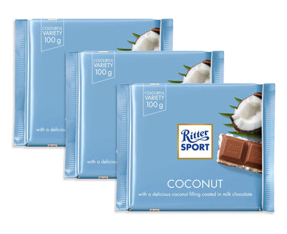 Ritter Sport Coconut Chocolate Bars 3 Count 100g Each
