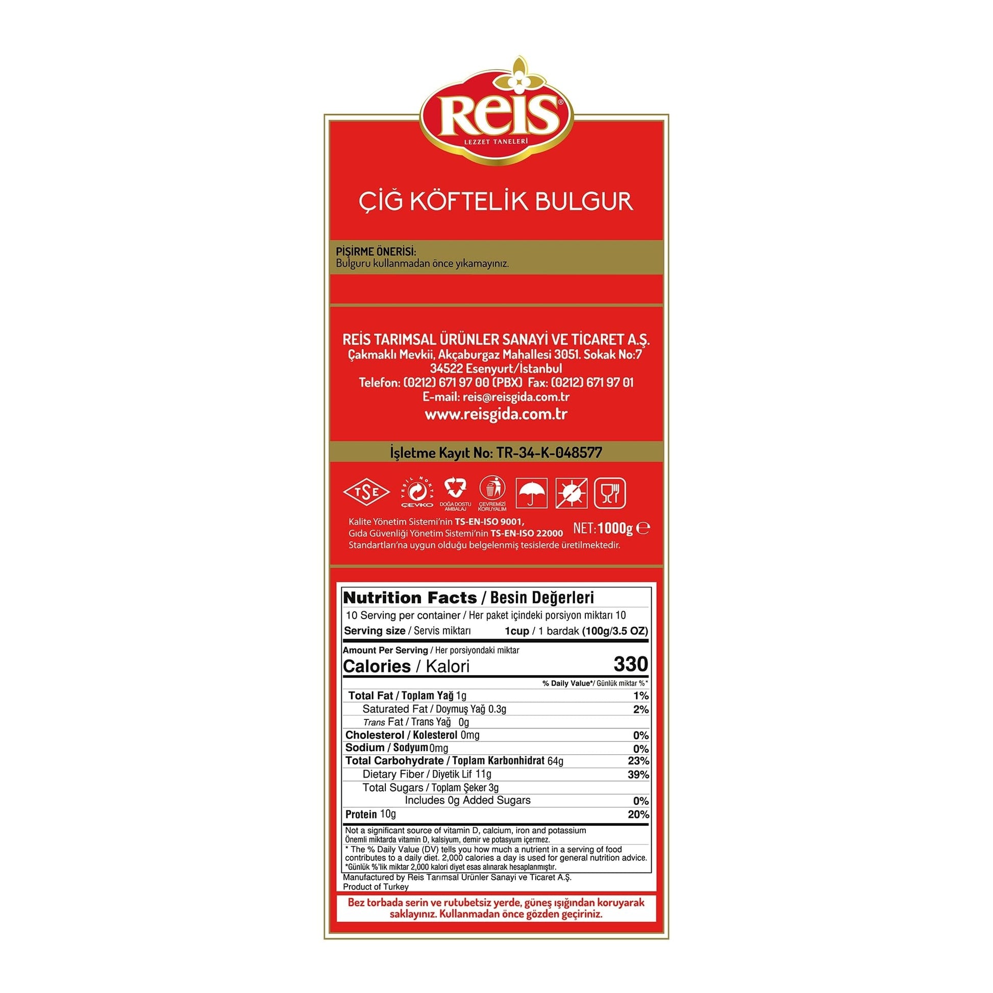 Reis Extra Fine Bulgur Wheat Berries Bulgur Wheat for 1000g