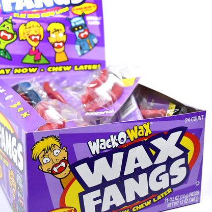 Wack-O-Wax Fangs Cherry Fun Candy Halloween Toy Individually Wrapped Peanut and 24 Count