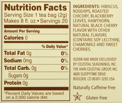 Celestial Seasonings Black Cherry Berry Tea 20 Count (Pack of 2) Tea Bags