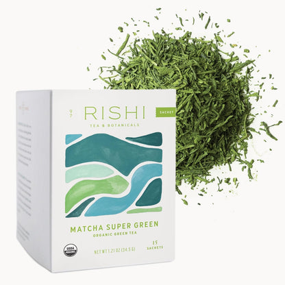 Rishi Tea Matcha Super Green Tea Organic Caffeinated Sachet 15 Count