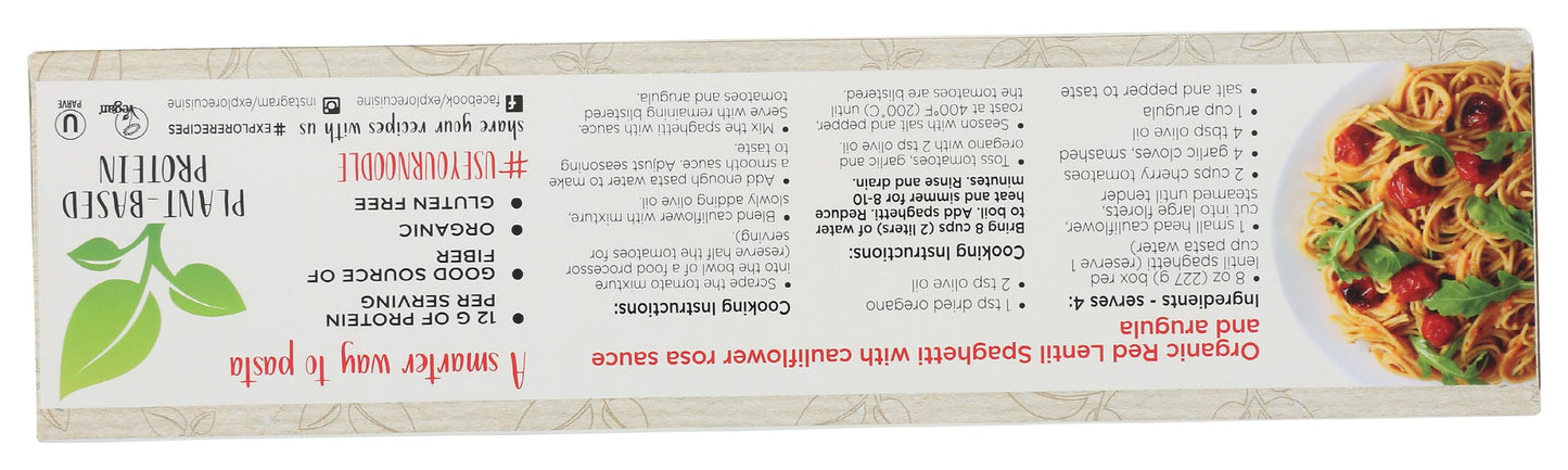 Explore Cuisine Organic Red Lentil Spaghetti High in Plant Based 8 oz