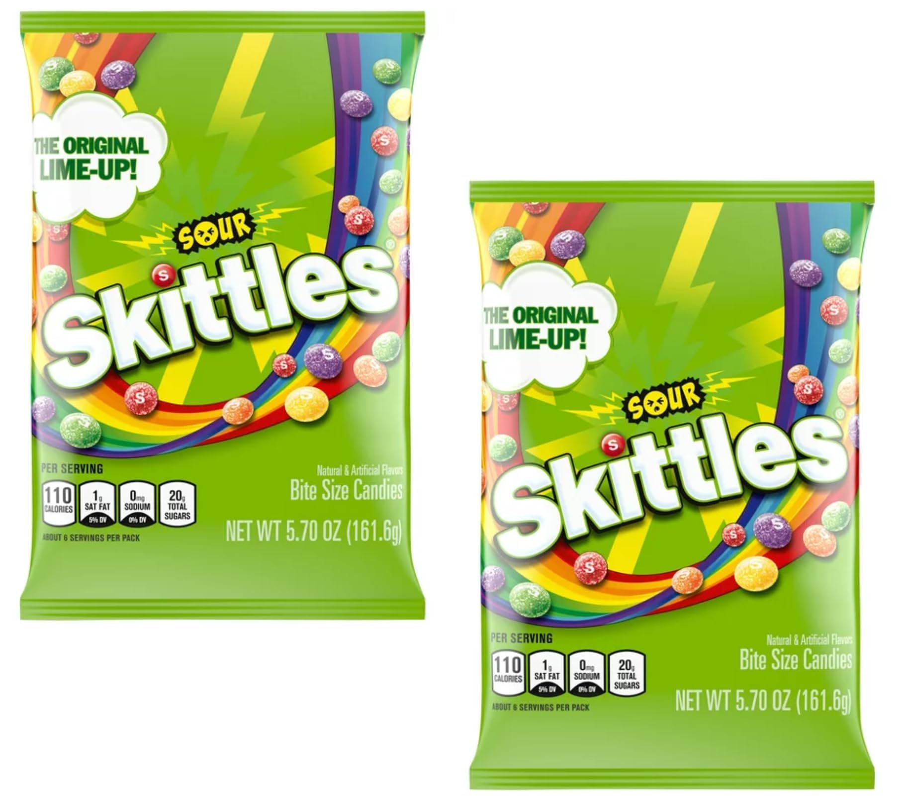 Skittles Sours Candy (Pack of 2) Sour Outside Sweet Inside Bite Size Strawberry Grape Orange Lemon Lime