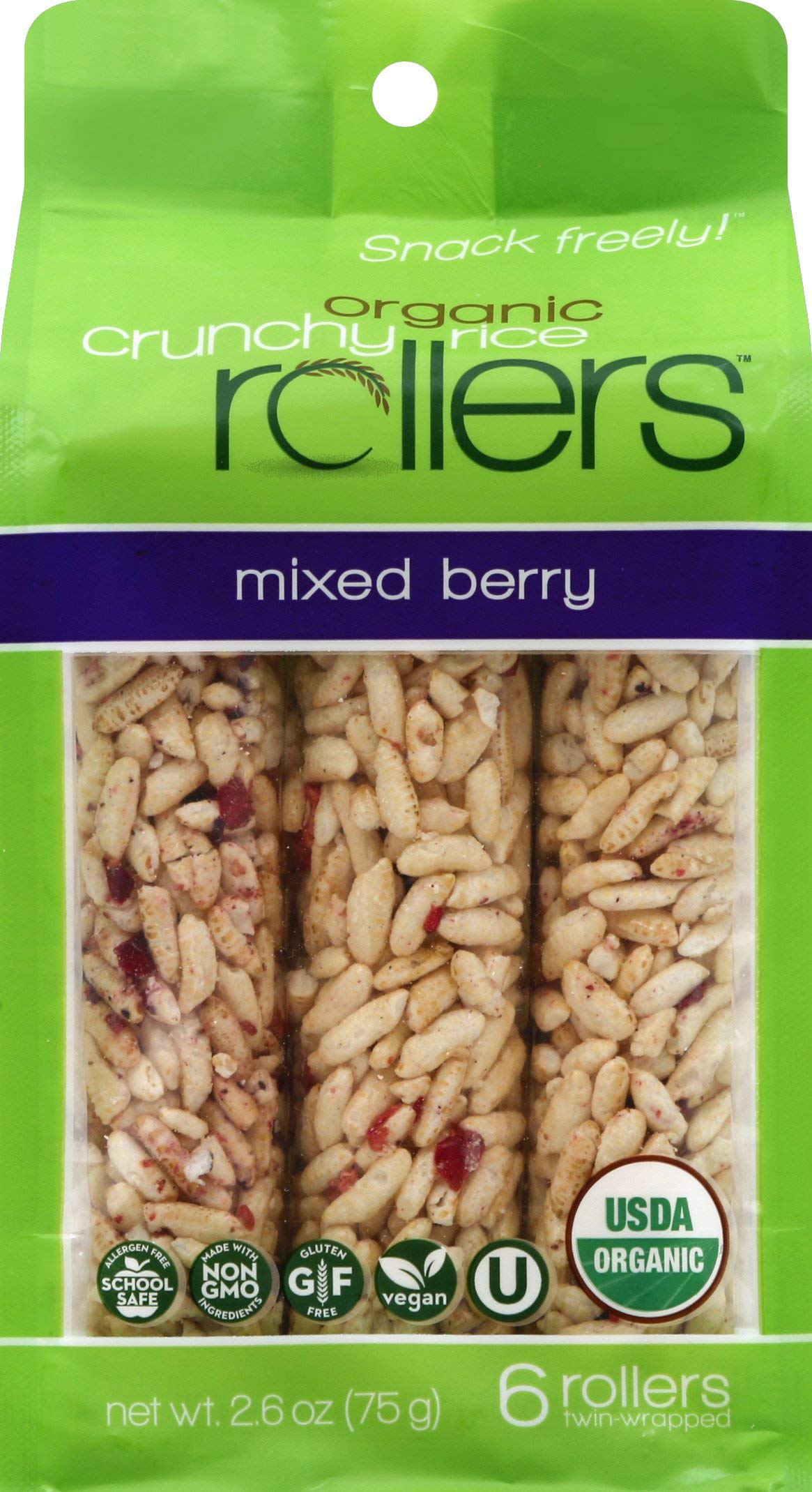 CRUNCHY ROLLERS Organic Mixed Berry Rice Rollers 6 Count 2.6 OZ