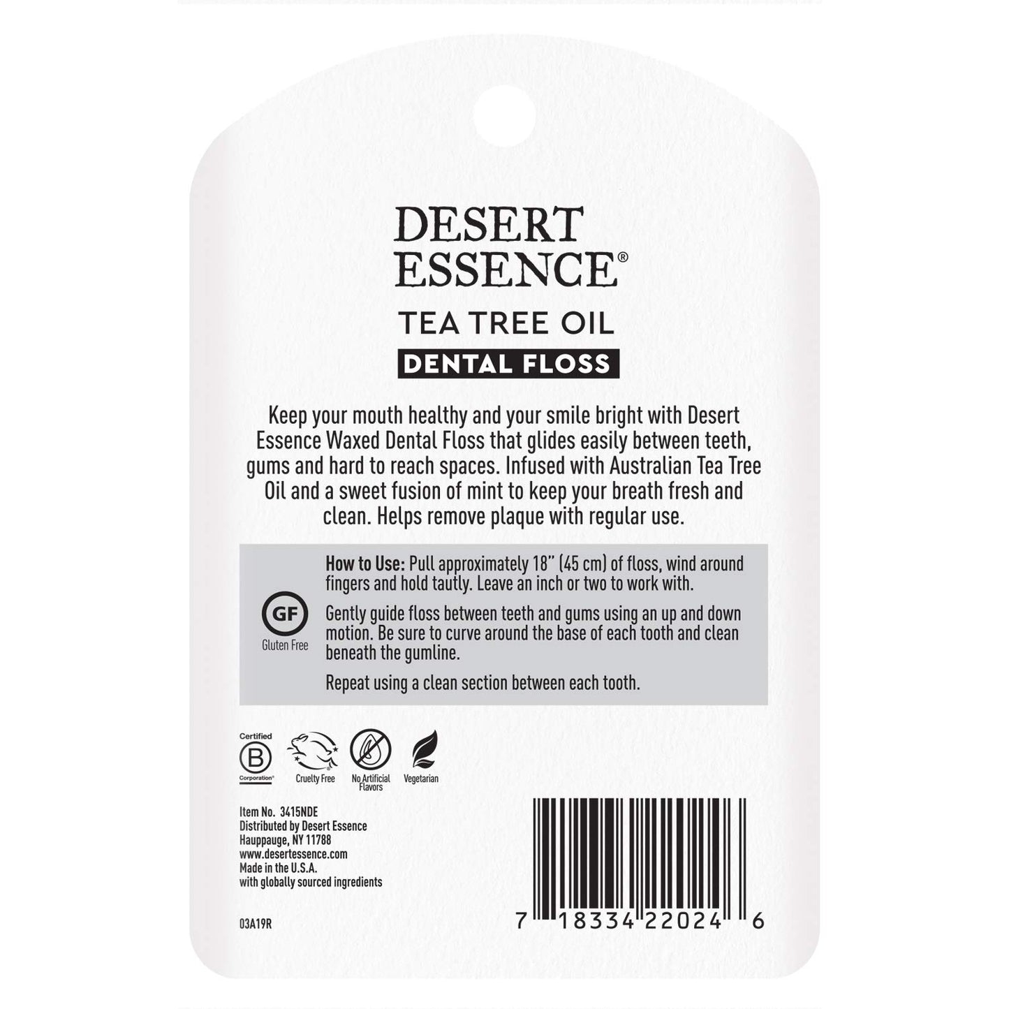 Desert Essence Tea Tree Oil Dental Floss - 50 Yards - Naturally Waxed w/ Beeswax - Thick Flossing No Shred Tape - On The Go - Removes Food Debris Buildup - Cruelty-Free Antiseptic