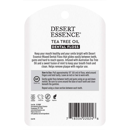 Desert Essence Tea Tree Oil Dental Floss - 50 Yards - Naturally Waxed w/ Beeswax - Thick Flossing No Shred Tape - On The Go - Removes Food Debris Buildup - Cruelty-Free Antiseptic