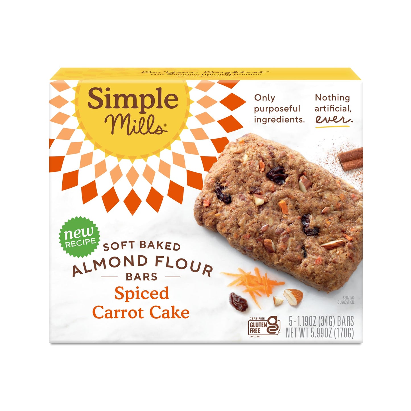 Simple Mills Coconut Almond Almond Flour Snack Bars Spiced Carrot Cake Made 6 Ounce