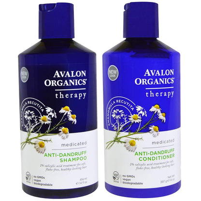 Avalon Organics Aloe Vera Tea Tree Anti Dandruff Shampoo and Anti Dandruff Conditioner Bundle 14 fl. oz