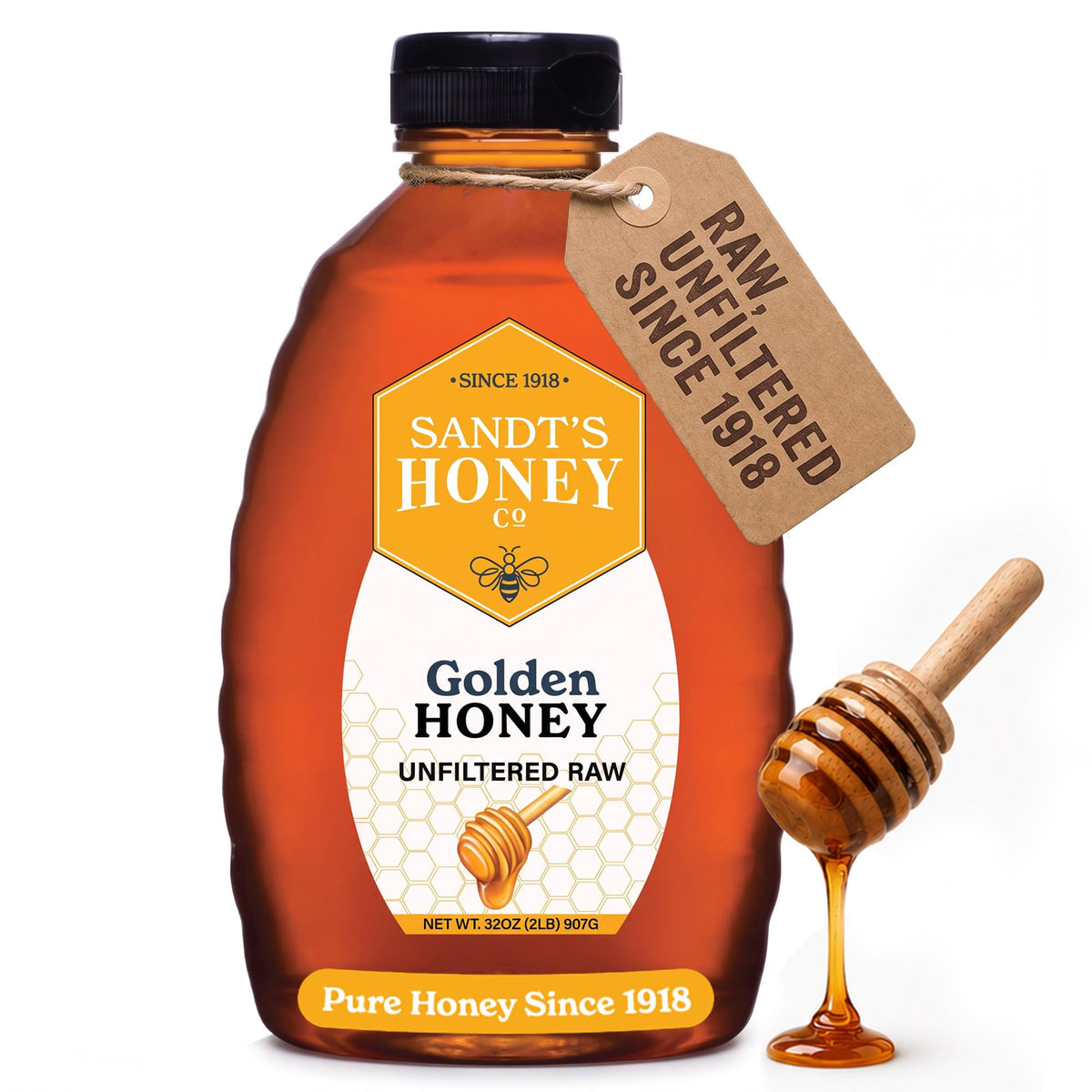 Sandt's Golden Honey, Raw & Unfiltered Clover-Wildflower Blend, 32 oz Sandt's