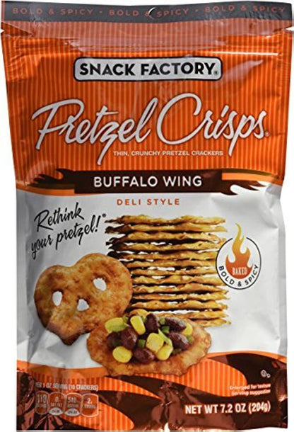Snack Factory Pretzel Crisps Buffalo Wing, 7.2 oz (Pack of 4) Snack Factory