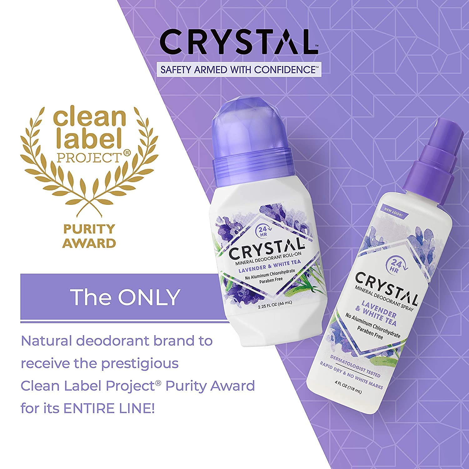 CRYSTAL Deodorant Mineral Deodorant Roll-On, Lavender & White Tea 2.25 oz (Pack of 5)