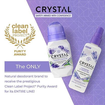 CRYSTAL Deodorant Mineral Deodorant Roll-On, Lavender & White Tea 2.25 oz (Pack of 5)
