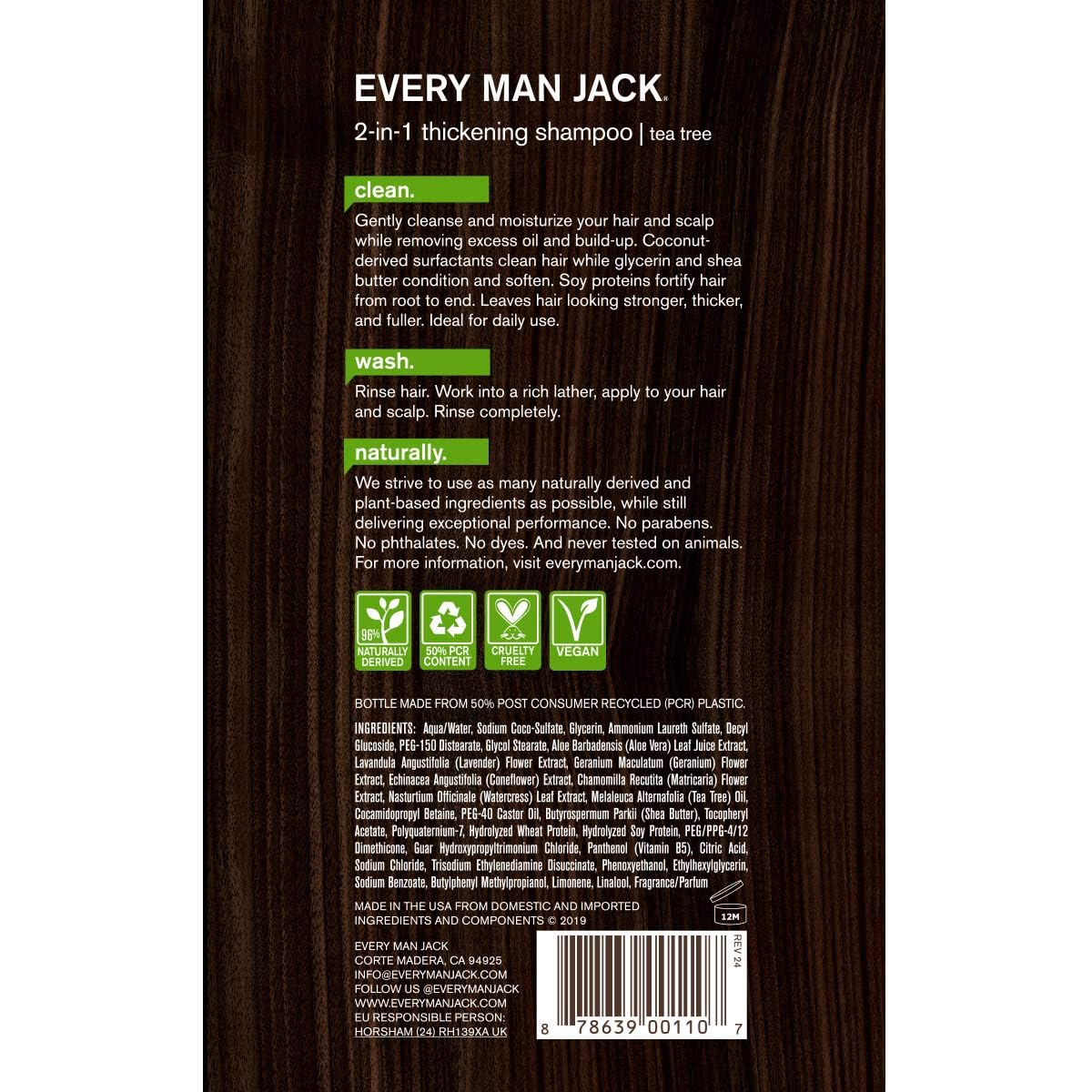 Every Man Jack 2-in-1 Thickening Shampoo and Conditioner Coconut Aloe Tea Tree Oil Naturally Derived Twin Pack