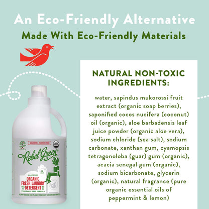 Rebel Green Laundry Detergent Organic Sulfate Free Hypoallergenic Unscented 64 Load