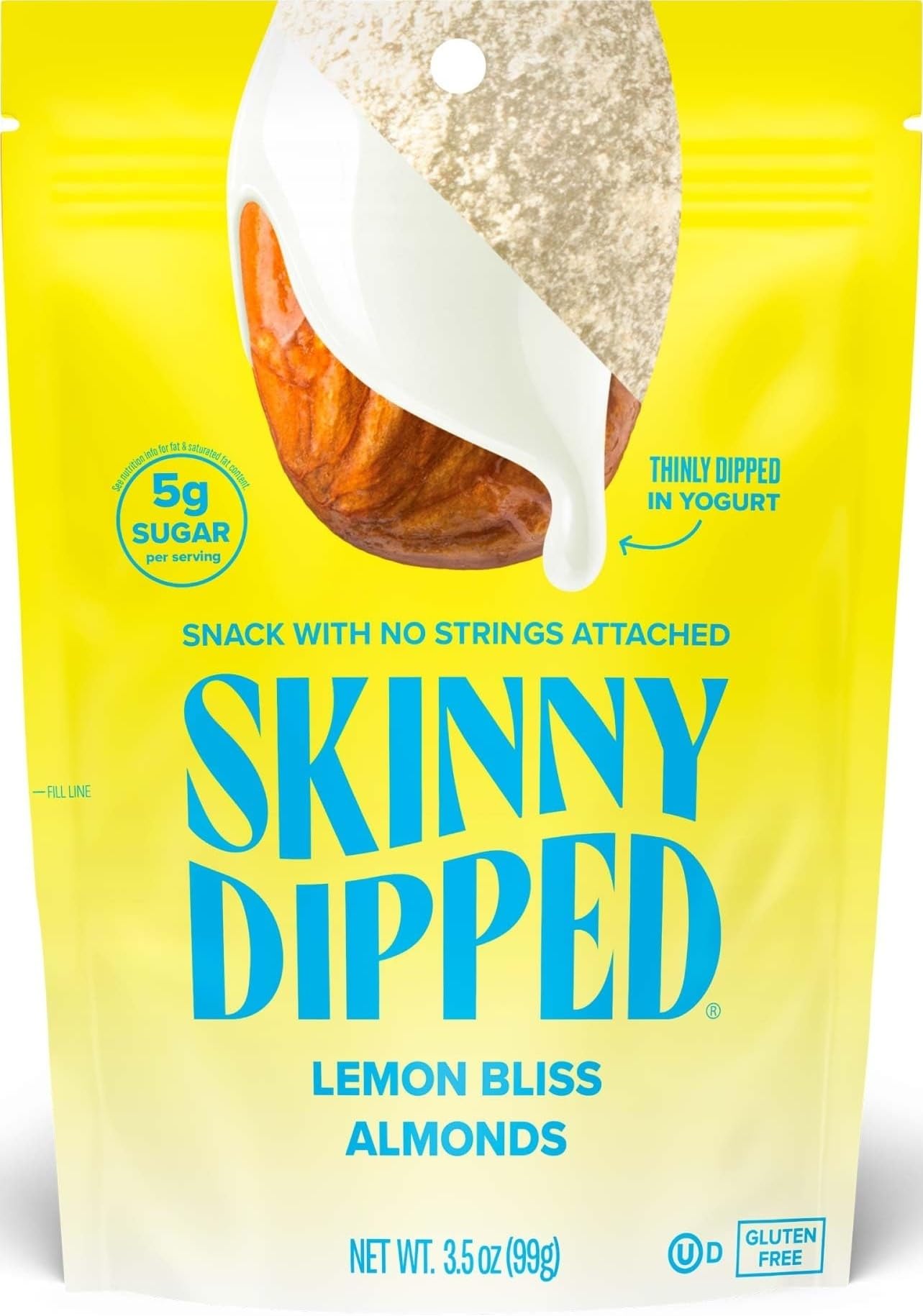 SkinnyDipped Lemon Bliss Yogurt Covered Almonds, Healthy Snack, Plant Protein SkinnyDipped