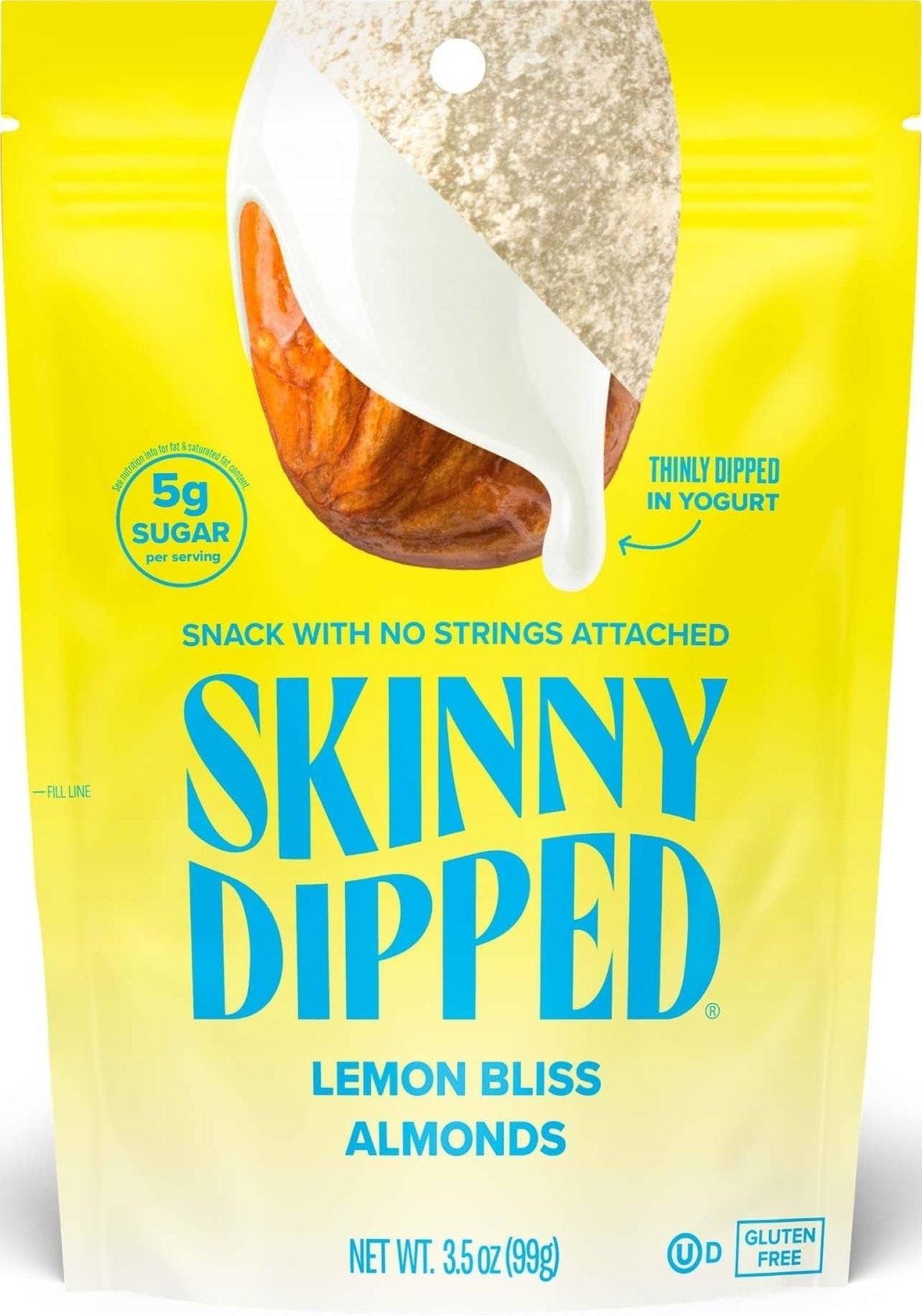 SkinnyDipped Lemon Bliss Yogurt Covered Almonds, Healthy Snack, Plant Protein SkinnyDipped
