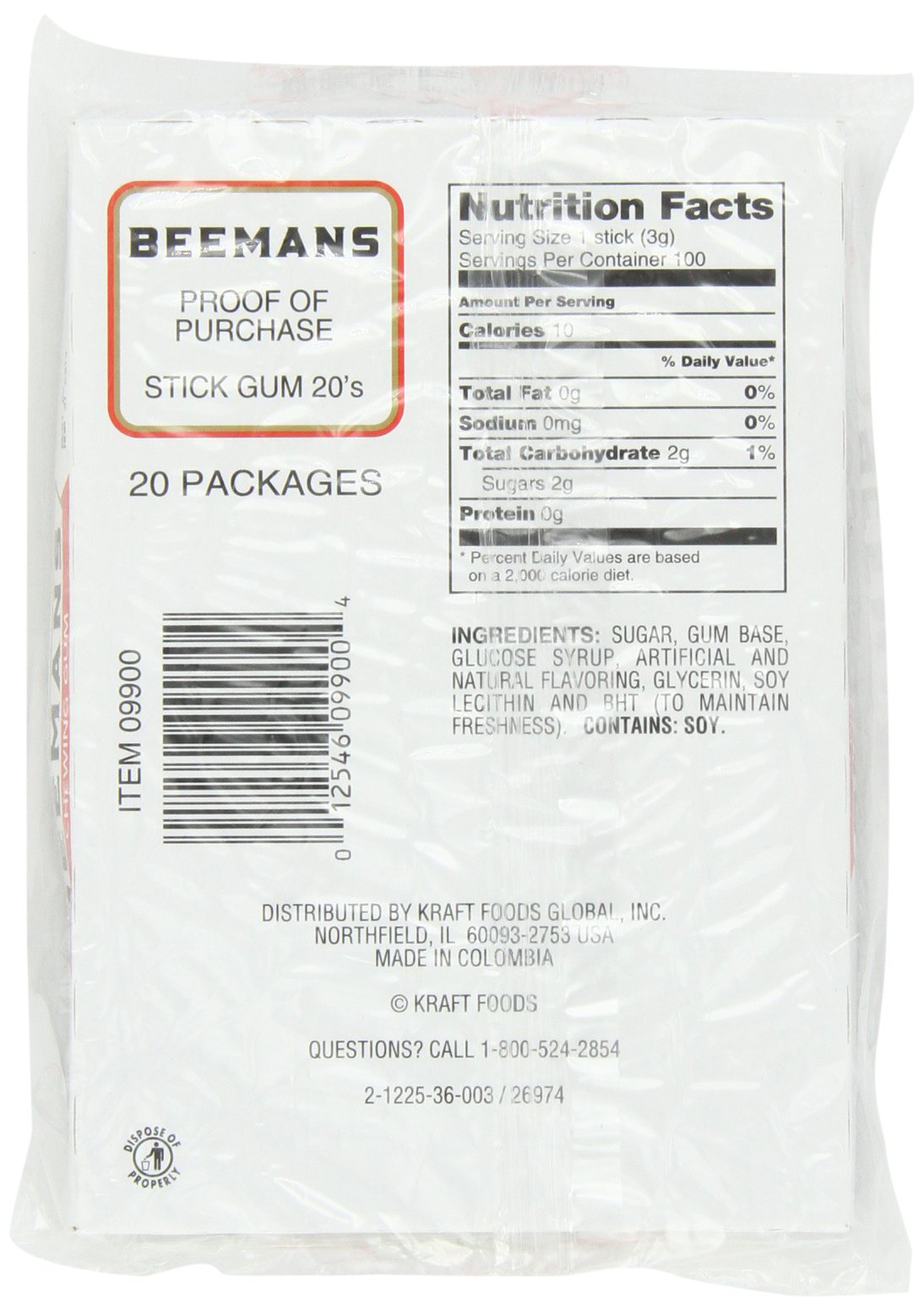 Beemans Chewing Gum 5 Piece 20 Count