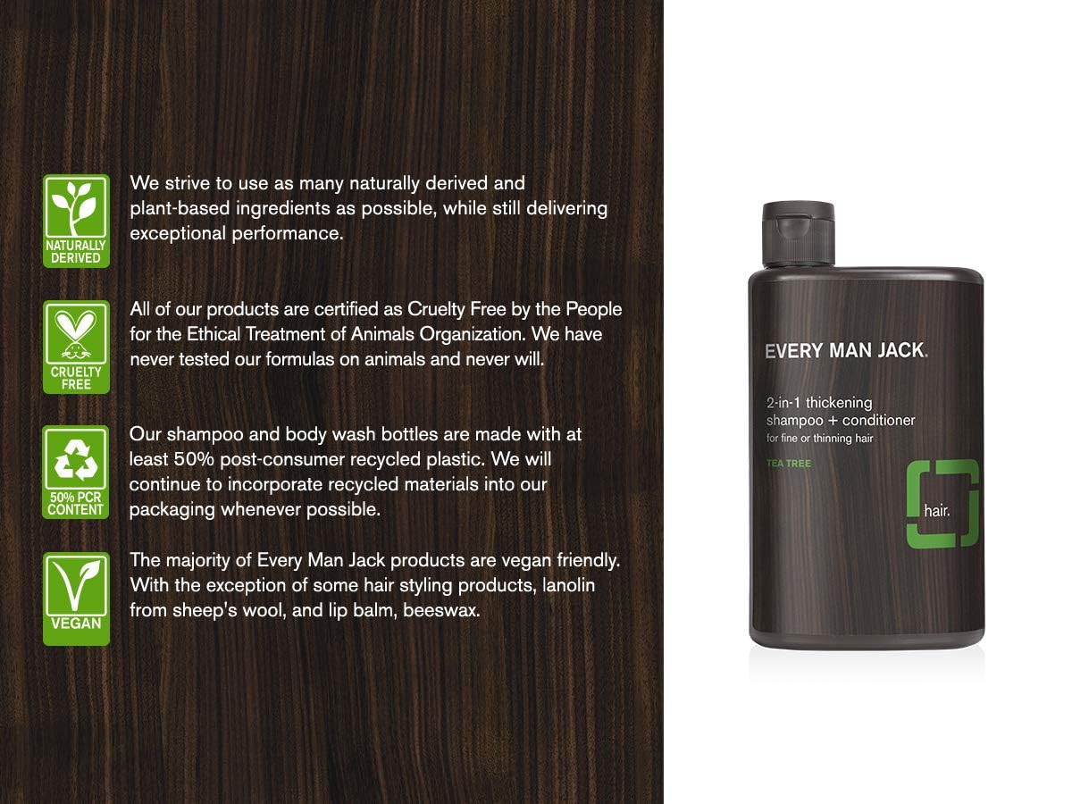 Every Man Jack 2-in-1 Thickening Shampoo and Conditioner Coconut Aloe Tea Tree Oil Naturally Derived Twin Pack