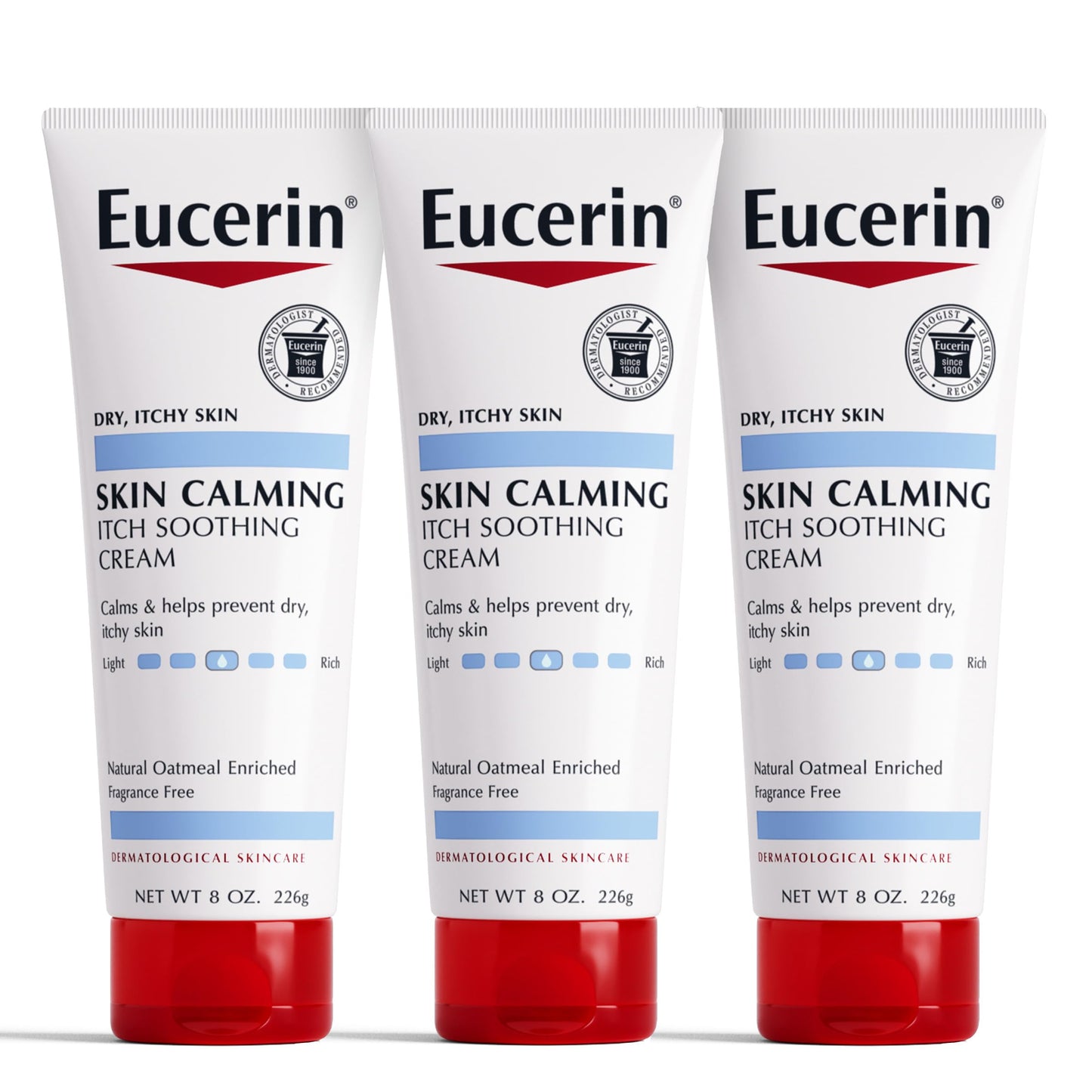 Eucerin Skin Calming Cream Full Body Lotion for Dry Itchy Skin Natural Oatmeal Enriched 8 oz. Tube (Pack of 3)