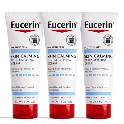 Eucerin Skin Calming Cream Full Body Lotion for Dry Itchy Skin Natural Oatmeal Enriched 8 oz. Tube (Pack of 3)