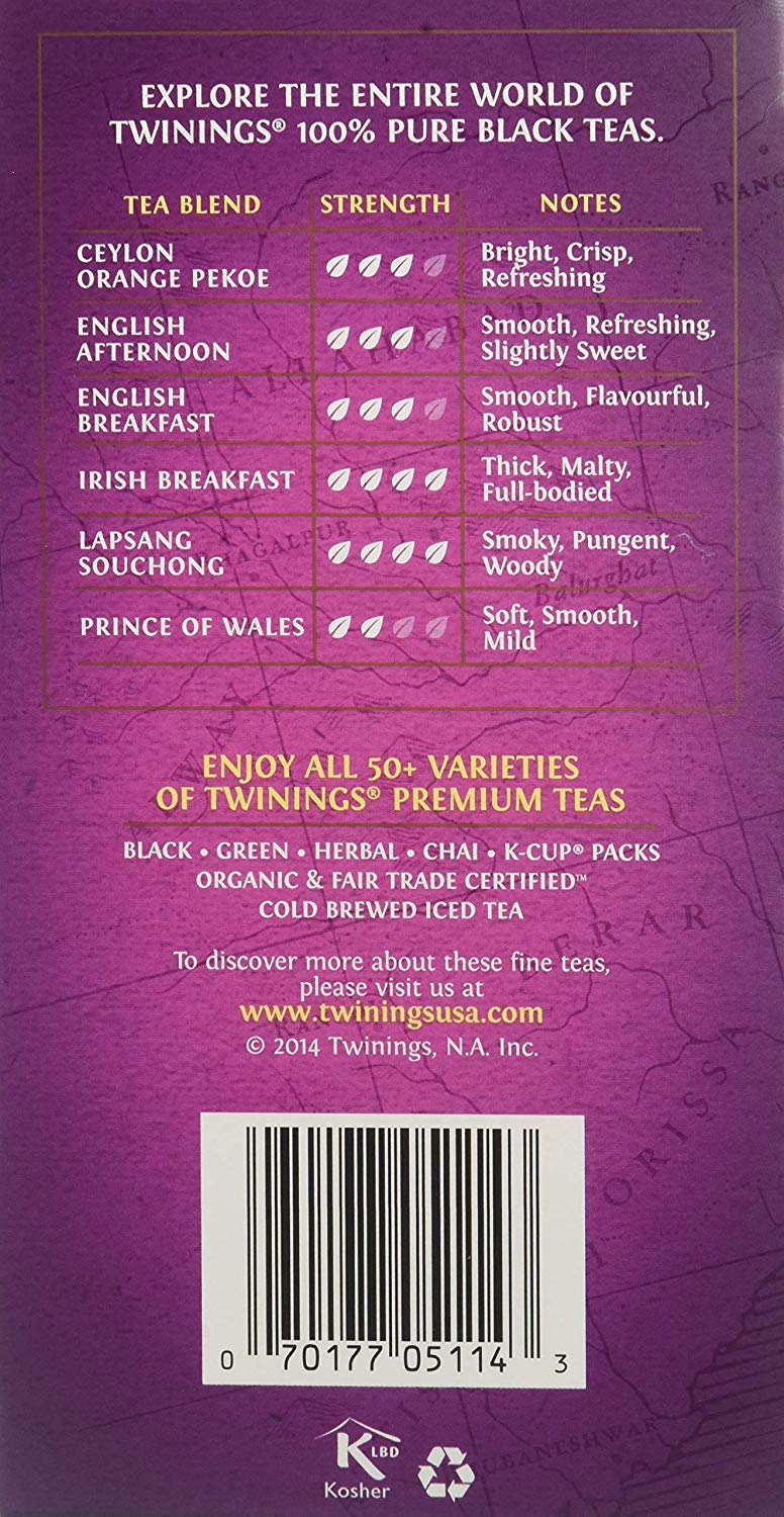 Twinings Darjeeling Black Tea Individually Wrapped Tea Bags 50 Count Less Caffeine