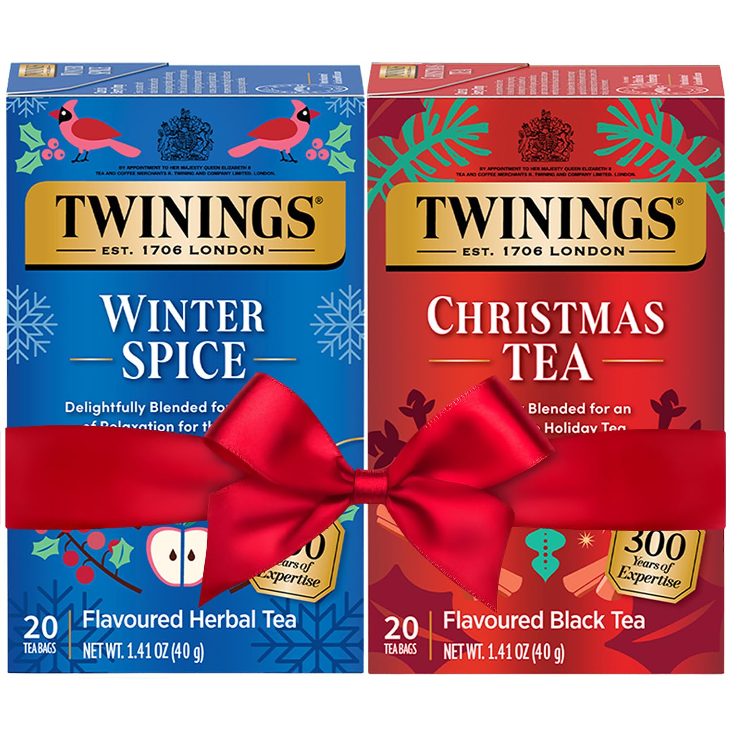 Twinings Holiday Sweet & Spicy Tea Variety (Pack of 2) Christmas Tea Caffeinated and Winter Spice Herbal Caffeine-Free 20 Tea Bags Each