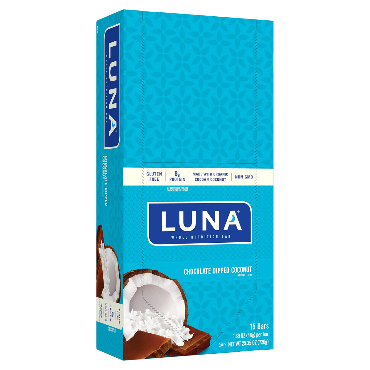 LUNA BAR - Snack Bars - Chocolate Dipped Coconut Flavor -8g of protein LUNA