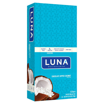LUNA BAR - Snack Bars - Chocolate Dipped Coconut Flavor -8g of protein LUNA