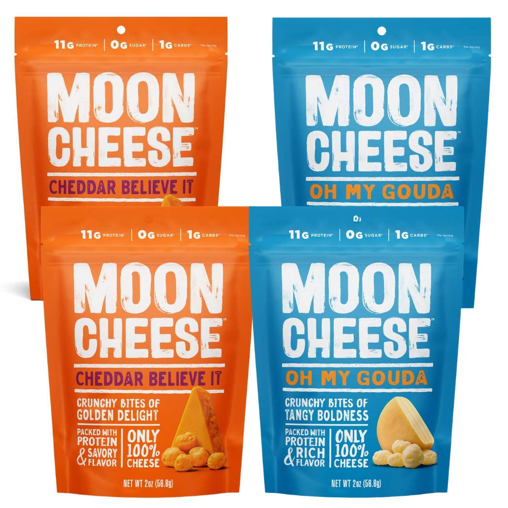 Moon Cheese Crunchy Cheese Snacks Variety Pack - Cheddar & Gouda, Keto Friendly, 2 oz Bags