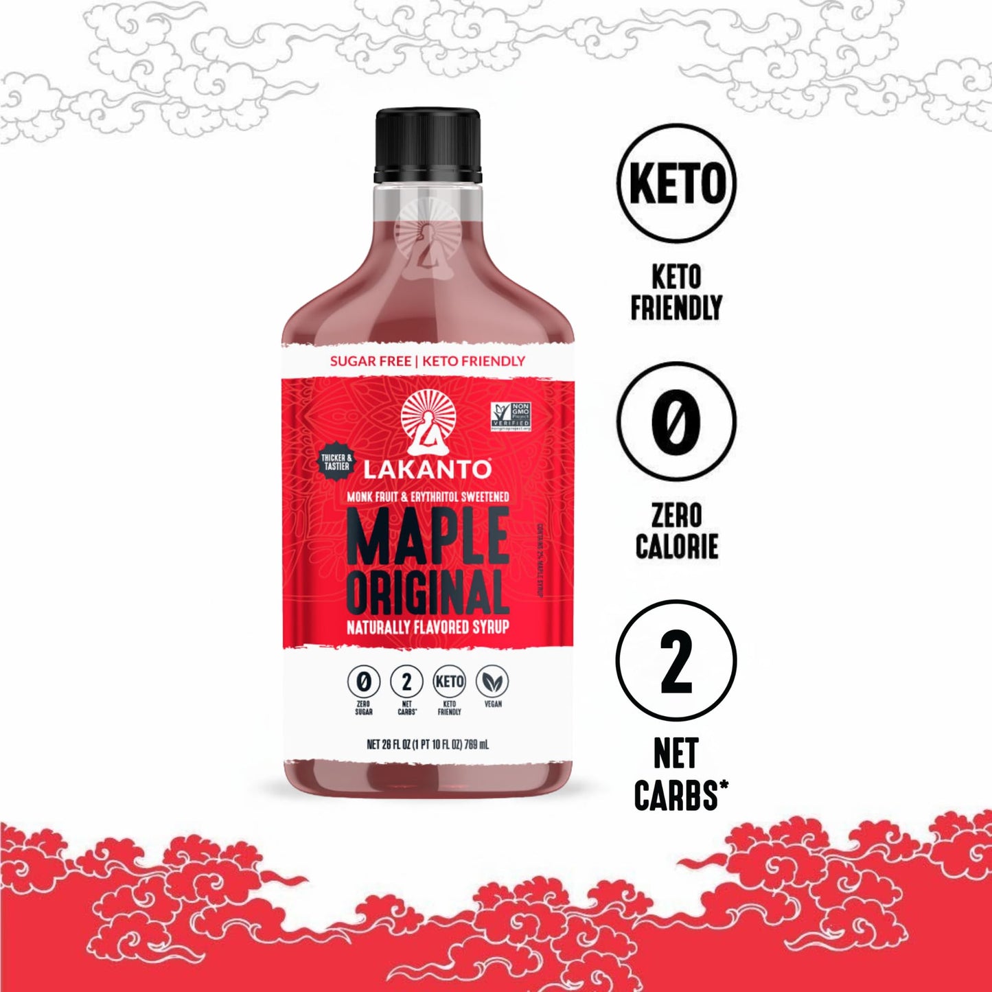 Lakanto Sugar Free Maple Syrup Monk Fruit Sweetener Keto Vegan 1g Net Carbs 13 fl oz (Pack of 2)