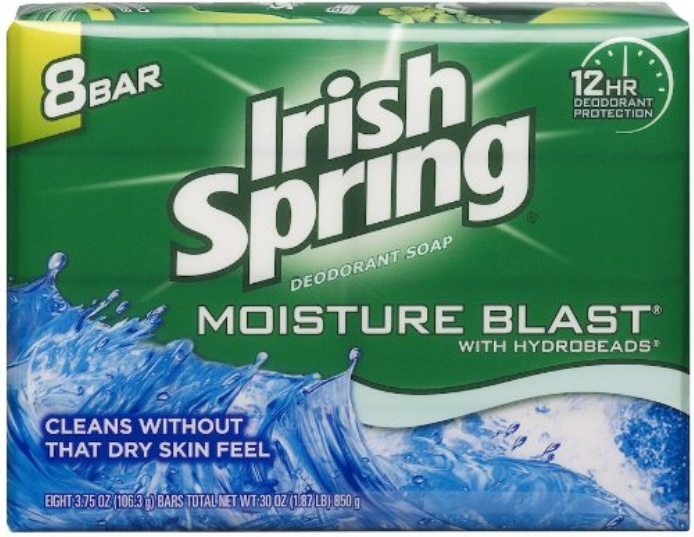 Irish Spring Deodorant Bar Soap Moisture Blast with HydroBeads 3.75Oz (Pack of 2)