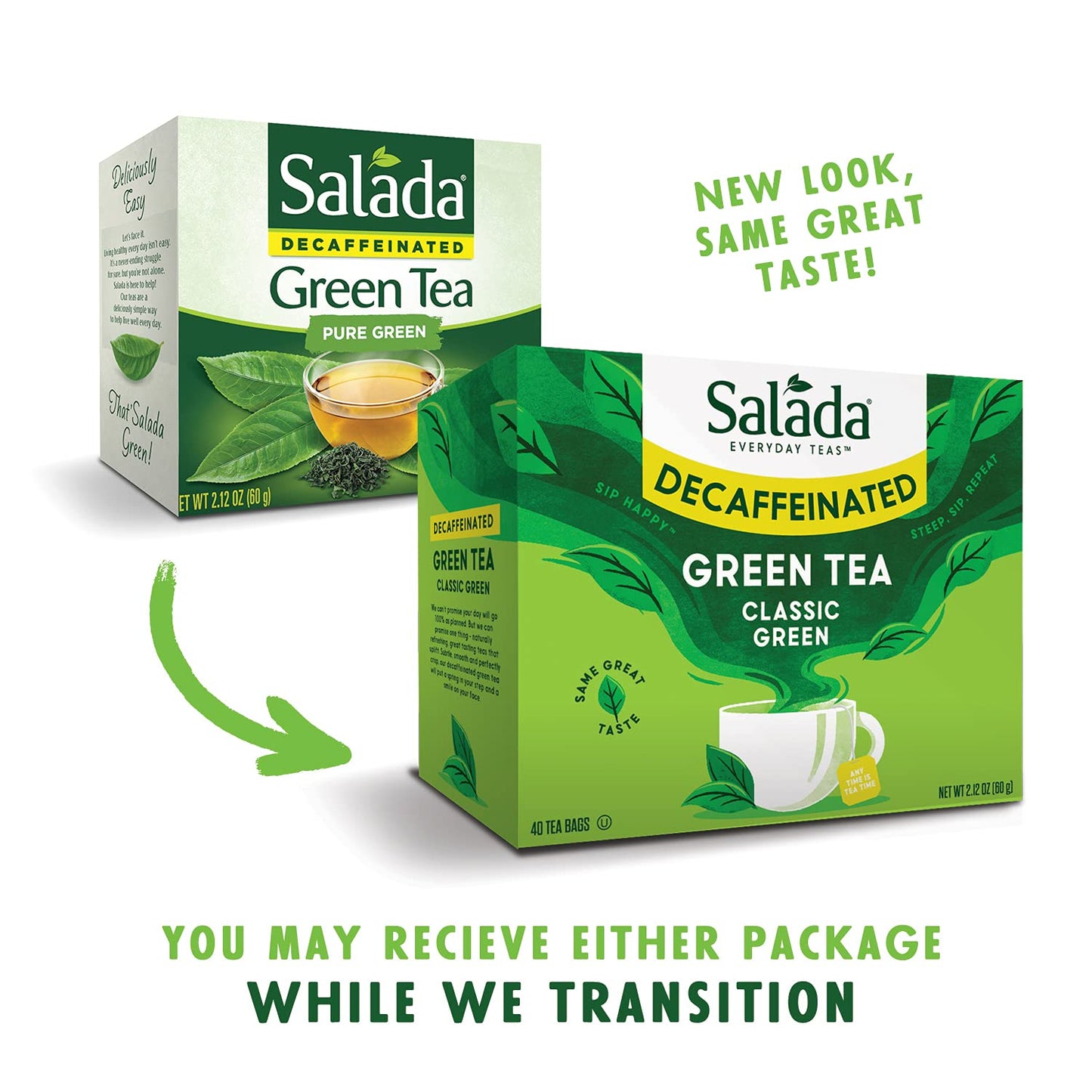 Salada Green Hot Tea Decaffeinated with 40 Individually Wrapped Tea Bags