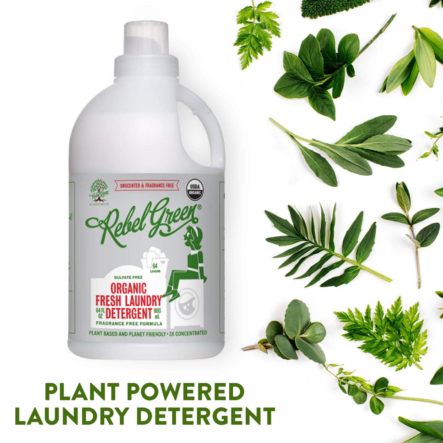 Rebel Green Laundry Detergent Organic Sulfate Free Hypoallergenic Unscented 64 Load