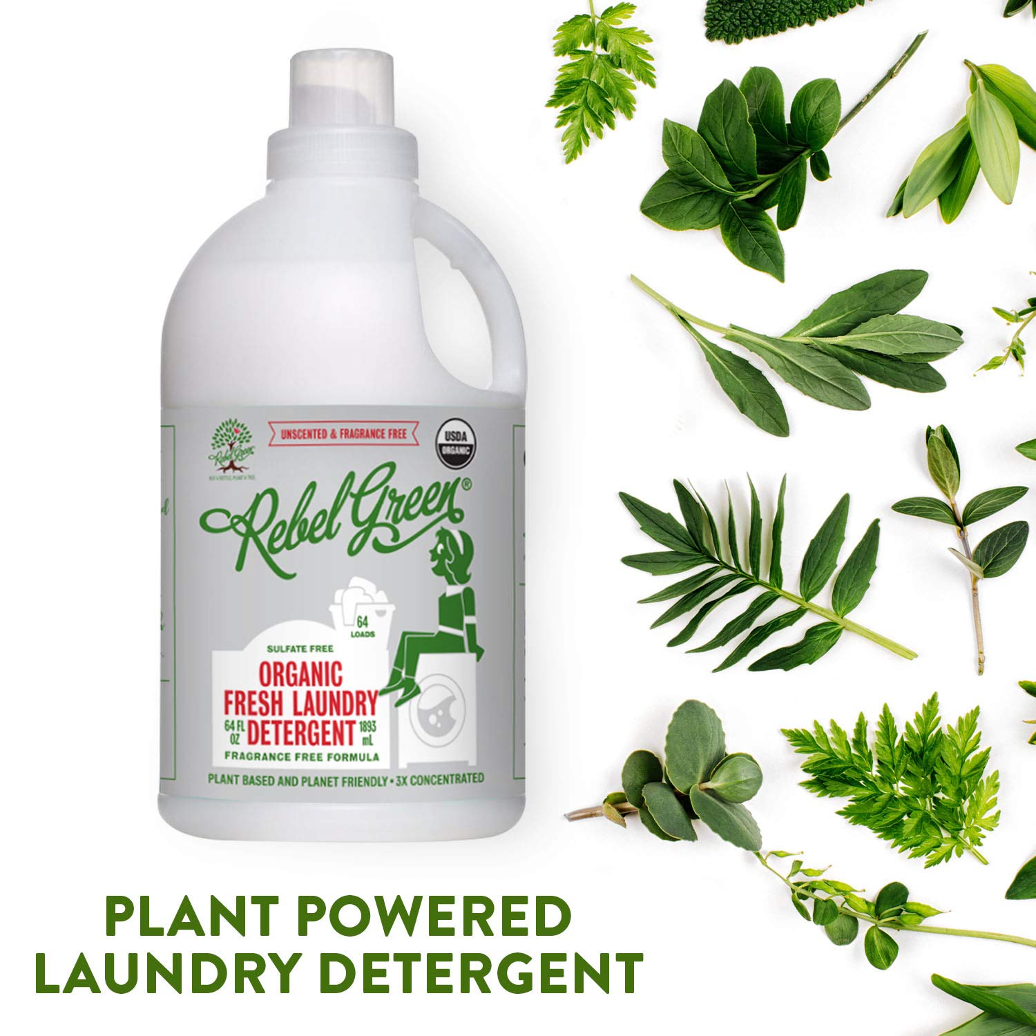 Rebel Green Laundry Detergent Organic Sulfate Free Hypoallergenic Unscented 64 Load