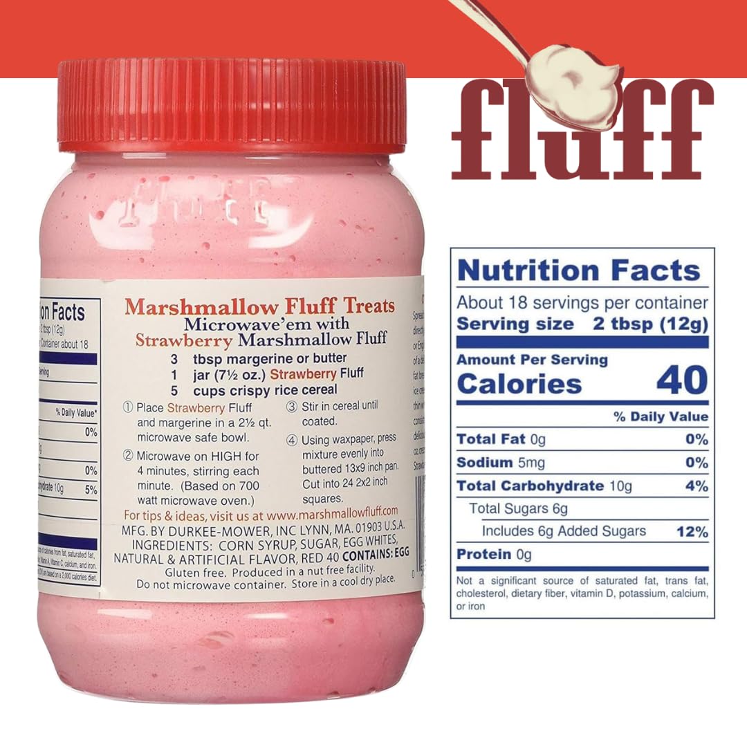 Fluff Marshmallow Spread Delicious Strawberry Flavor 7.5oz