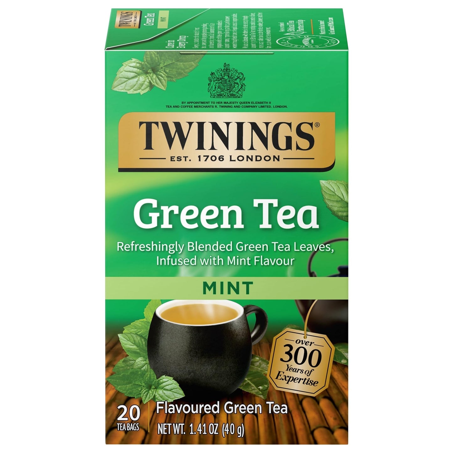 Twinings Green Tea with Mint 20 Count Individually Wrapped Bags Caffeinated Hot or Iced