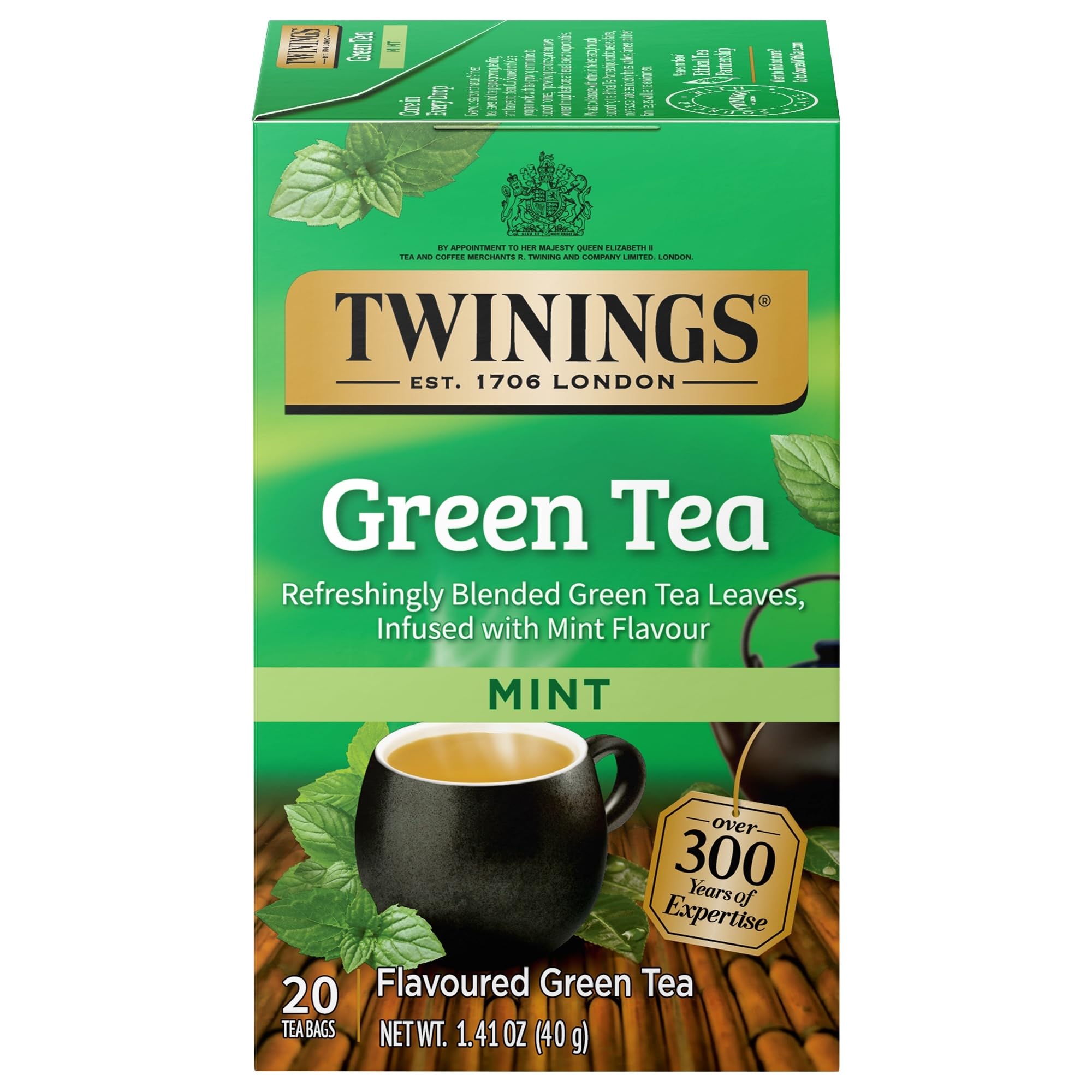 Twinings Green Tea with Mint 20 Count Individually Wrapped Bags Caffeinated Hot or Iced