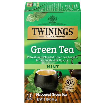 Twinings Green Tea with Mint 20 Count Individually Wrapped Bags Caffeinated Hot or Iced