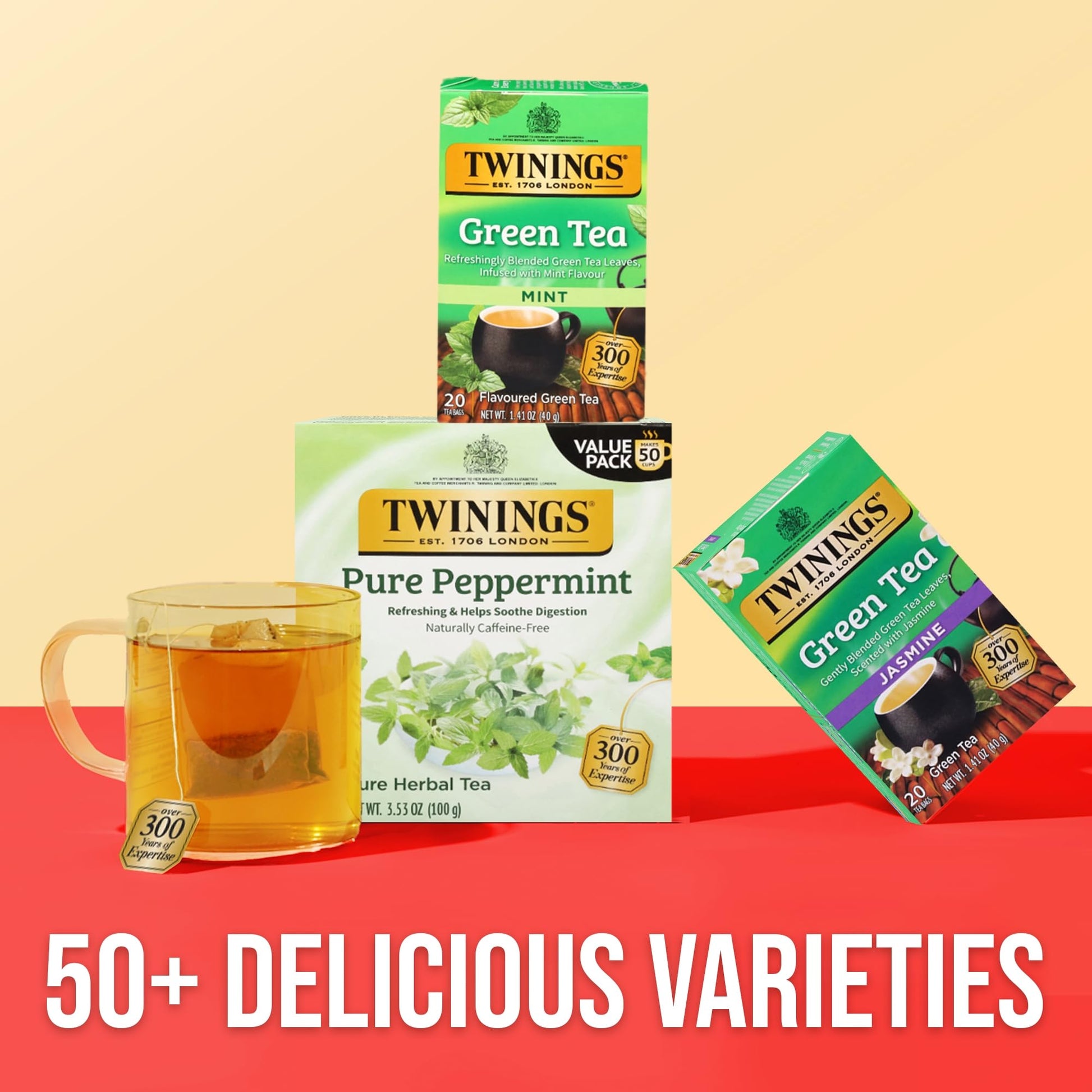 Twinings Green Tea with Mint 20 Count Individually Wrapped Bags Caffeinated Hot or Iced
