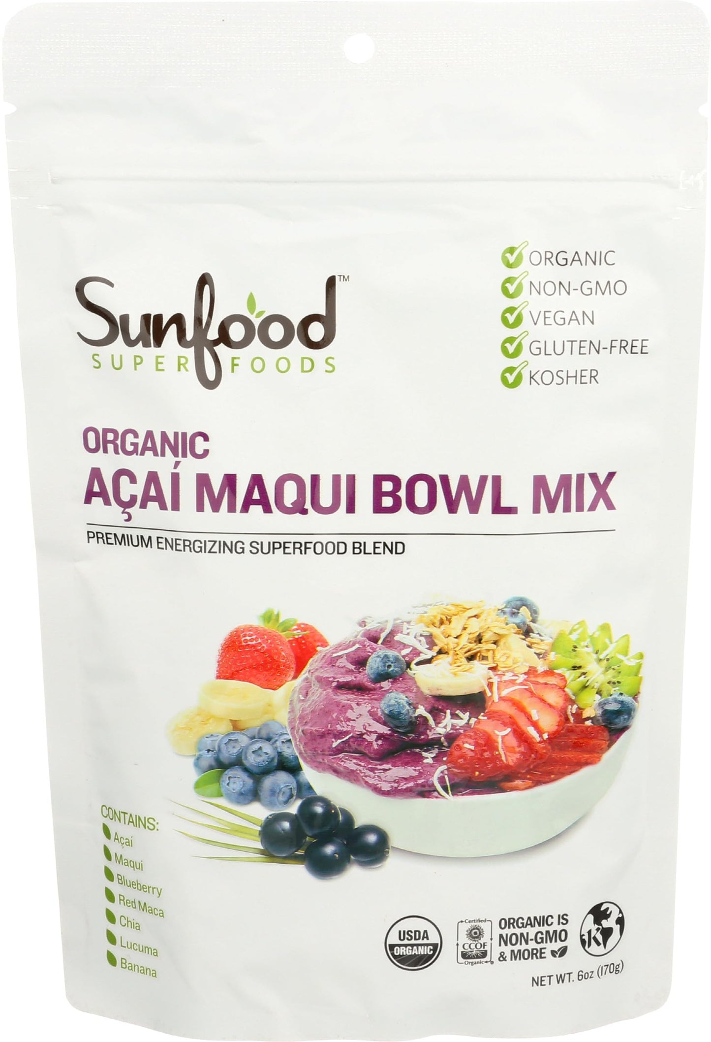 Sunfood Organic Acai Maqui Bowl Mix, 6 oz Sunfood Superfoods