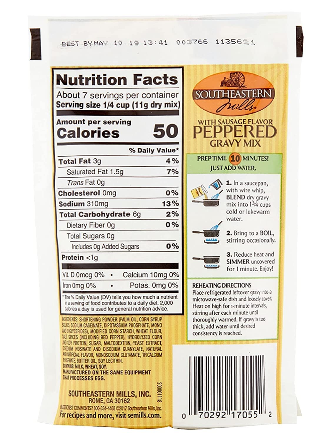 Southeastern Mills Peppered Gravy Mix with Sausage Flavor 2.72 Ounce (Pack of 4)