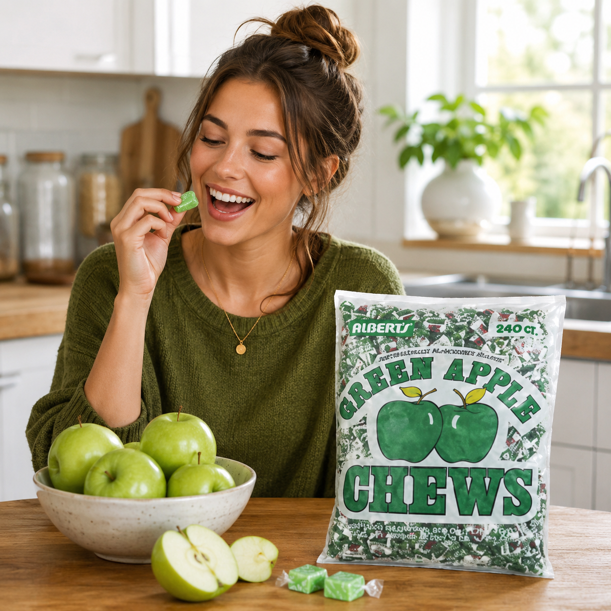 Albert's Fruit Chews - Green Apple Flavor (240 Candies)