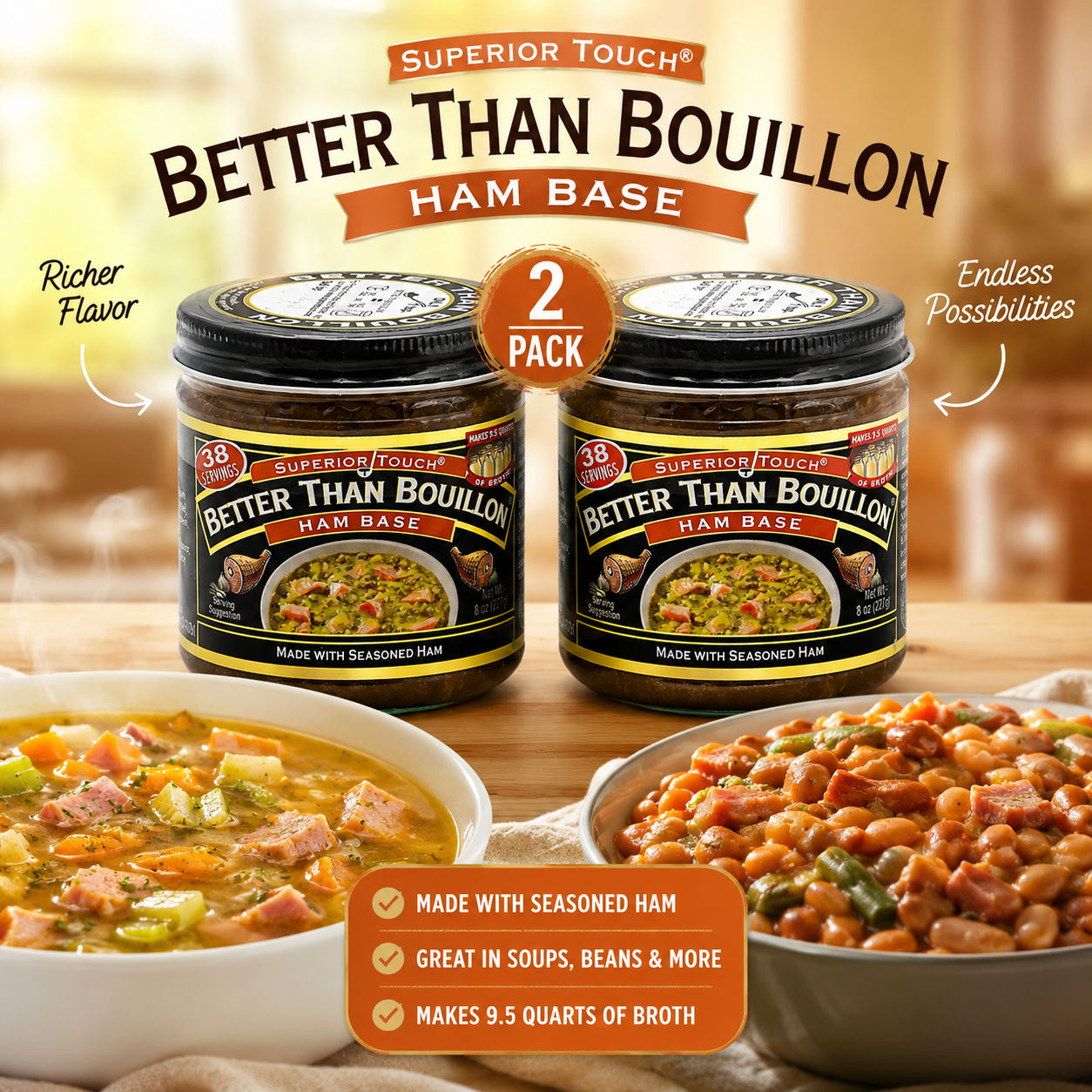 Better Than Bouillon Premium Ham Base Made with Seasoned Ham Blendable Base for Added Flavor 8-oz Jar 38 Servings Per Jar