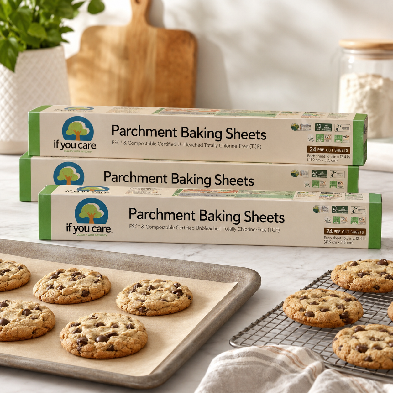 If You Care Parchment Paper Baking Sheets Unbleached Chlorine Free Greaseproof Silicone Coated 12.5" x 16" Precut Liners Standard Size 24 ct