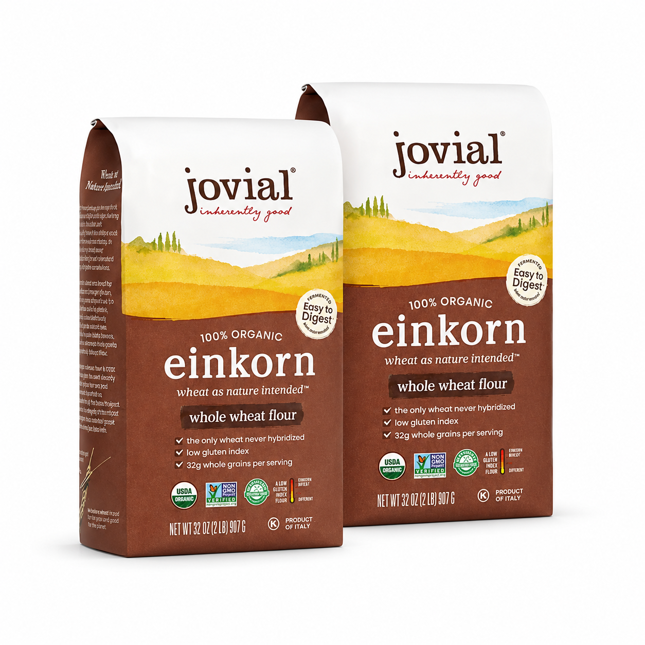 Jovial Organic Einkorn Whole Wheat Flour - Bread Baking Flour for Sourdough, High Protein, Non-GMO, For Organic Pizza & Pasta, European Italian Made, Glyphosate Free - 32 Oz, (Pack of 2)