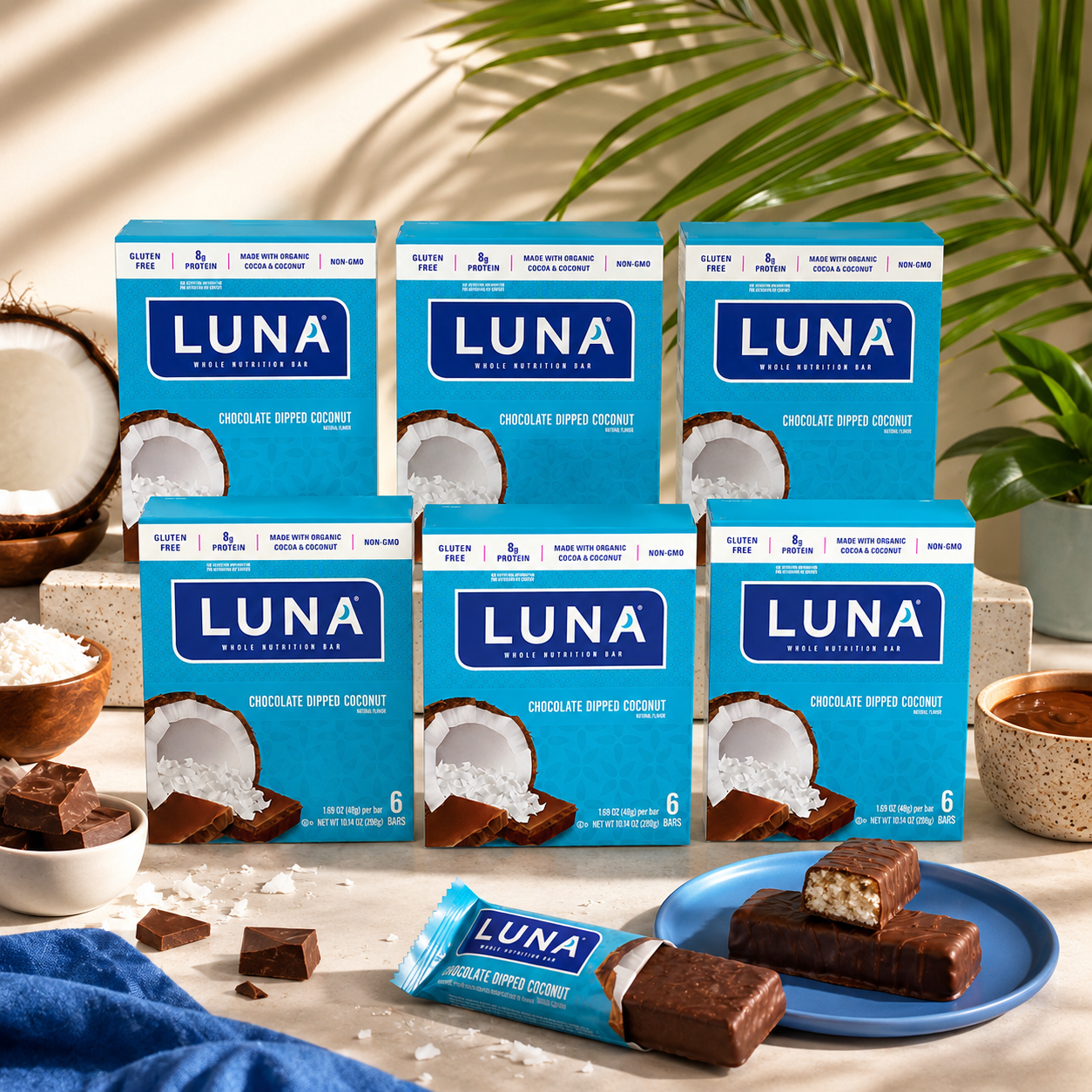 CLIF Bar Luna BAR Gluten Free Snack Bars Chocolate Dipped Coconut Flavor of Protein Non-GMO Plant-Based On The Go Snacks 1.69 oz