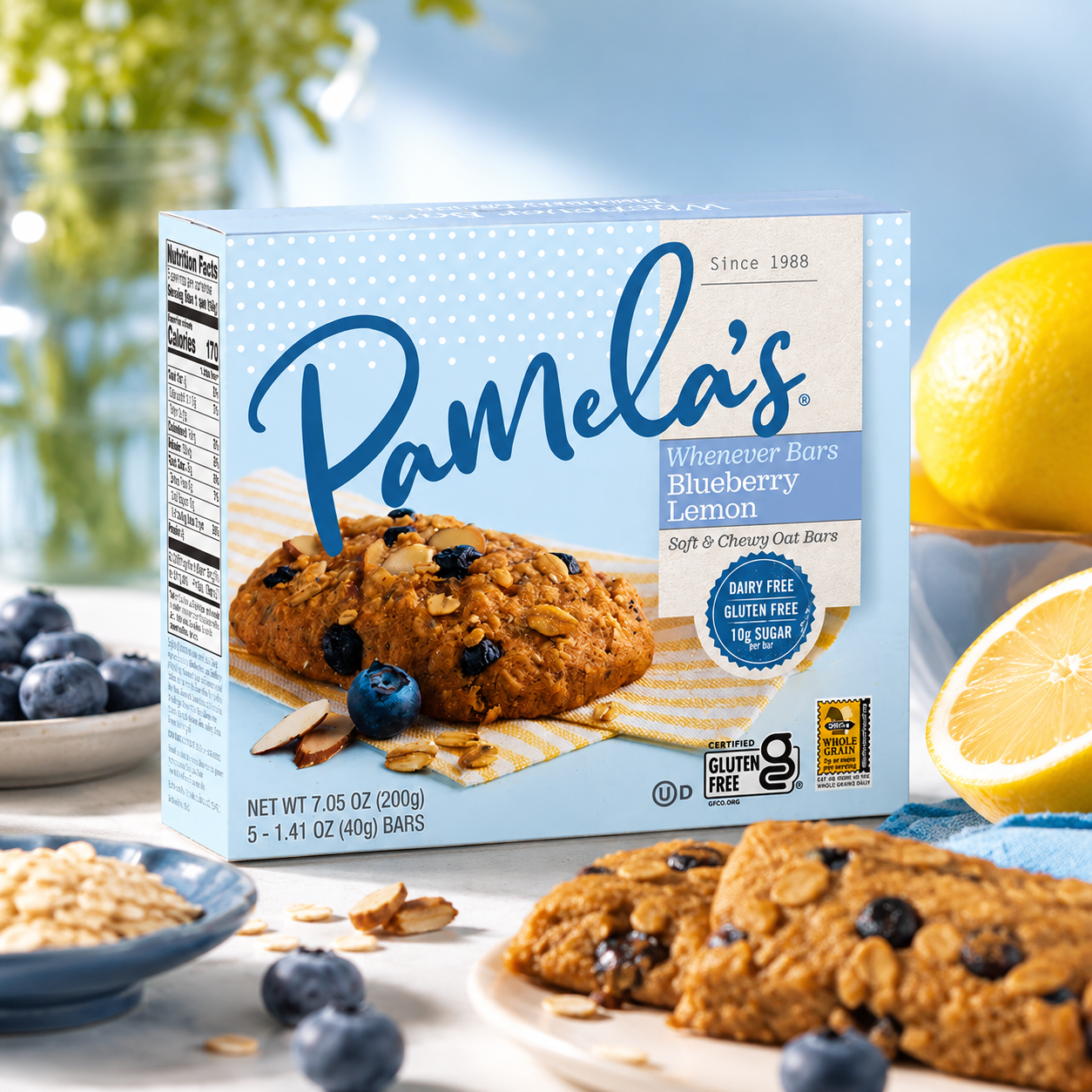Pamela's Products Whenever Bars Soft & Chewy Oat Bars Blueberry Lemon Gluten Free Kosher 5 ct 7.05 oz